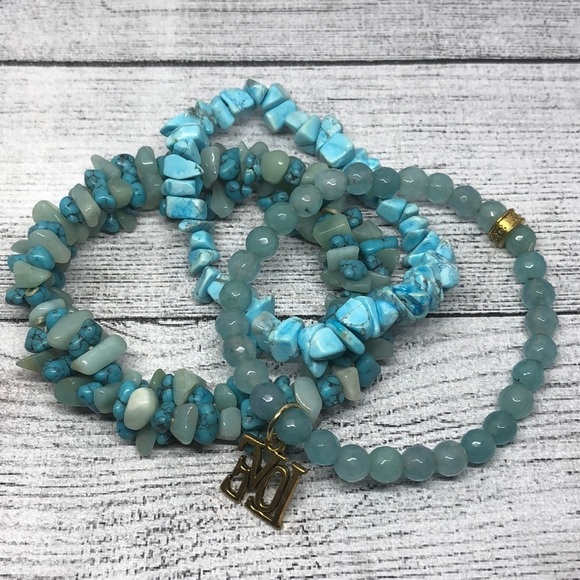 Curated bundle turquoise and more "love" charm bracelets statement stackable - Picture 2 of 6